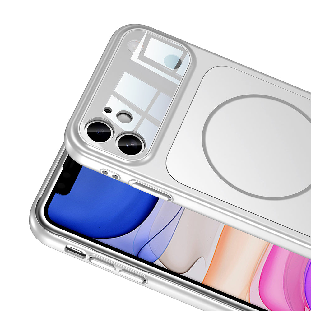 Apple iPhone 11 Kılıf Zore M-Safe Şarj Özellikli Kamera Korumalı Formen Kapak Gümüş