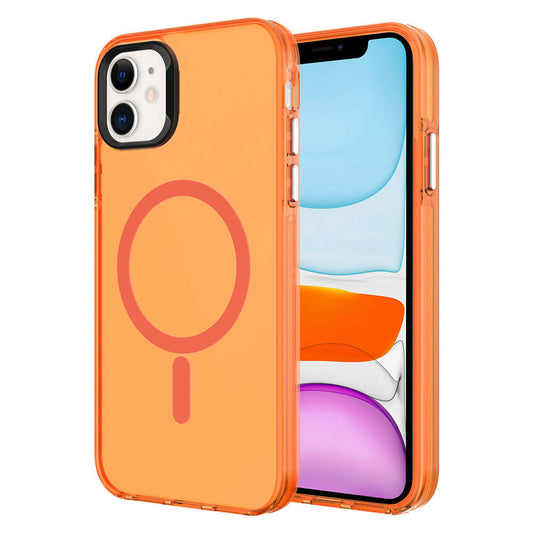 Apple iPhone 11 Kılıf Zore M-safe Şarj Özellikli Buzlu Transparan C-Pro Sert Kapak Turuncu