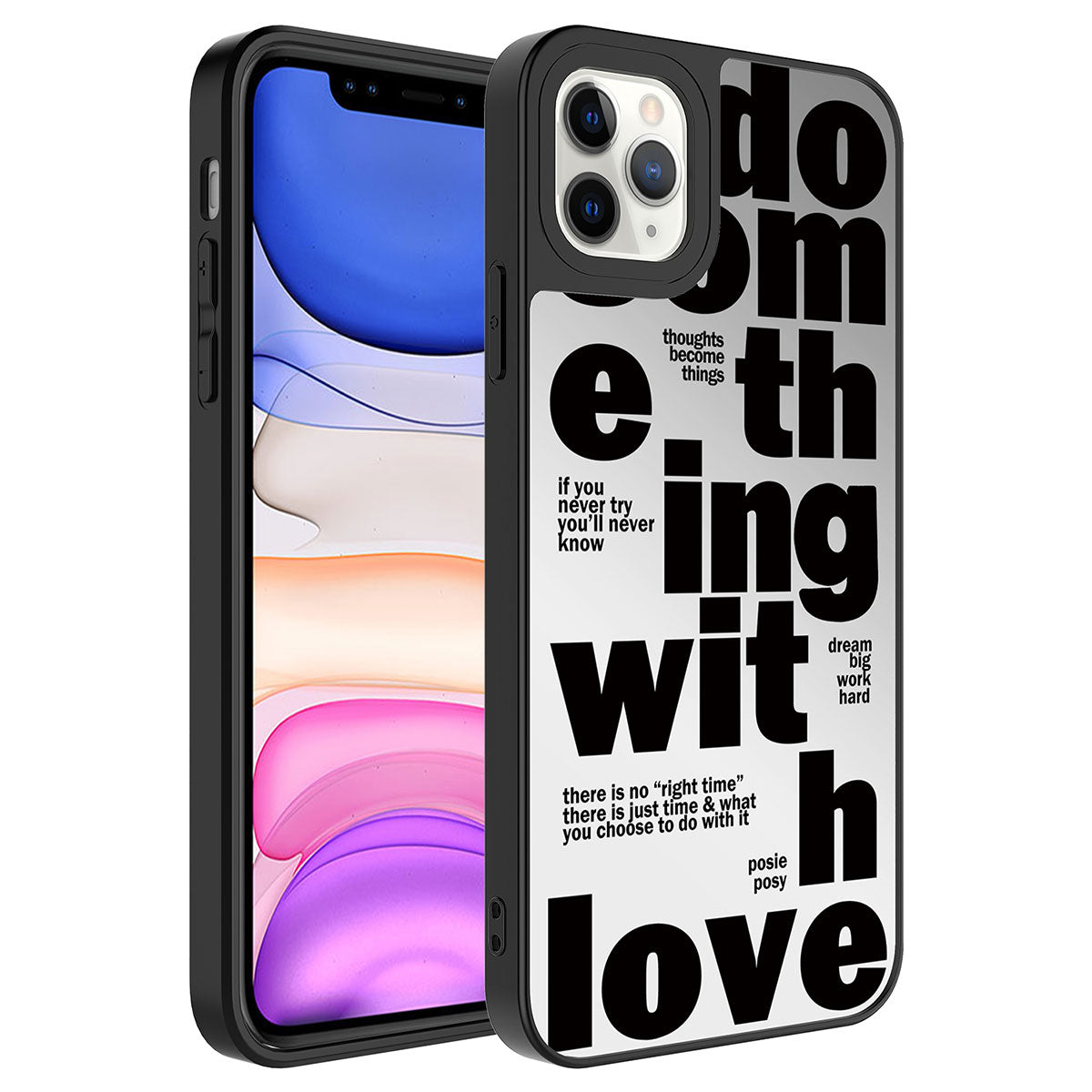 Apple iPhone 11 Pro Max Kılıf Aynalı Desenli Kamera Korumalı Parlak Zore Mirror Kapak Love