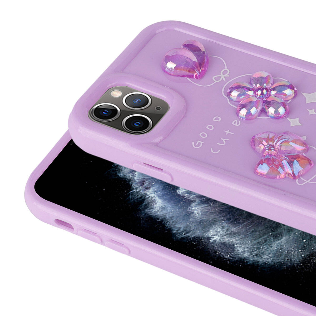 Apple iPhone 11 Pro Max Kılıf Kabartma Figürlü Parlak Zore Toys Silikon Kapak Beyaz