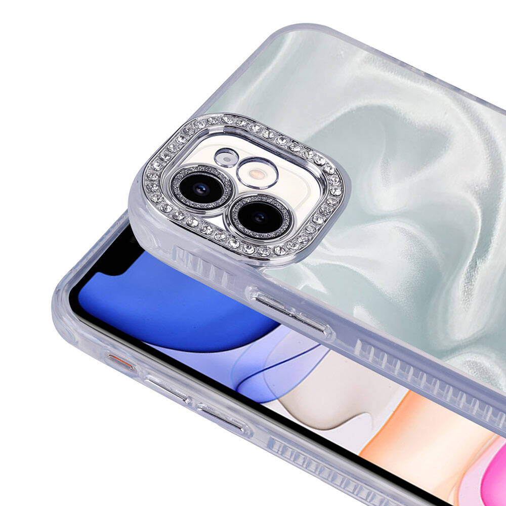 Apple iPhone 12 Kılıf Airbagli Parlak Taş Detay Tasarımlı Zore Esila Kapak Pembe