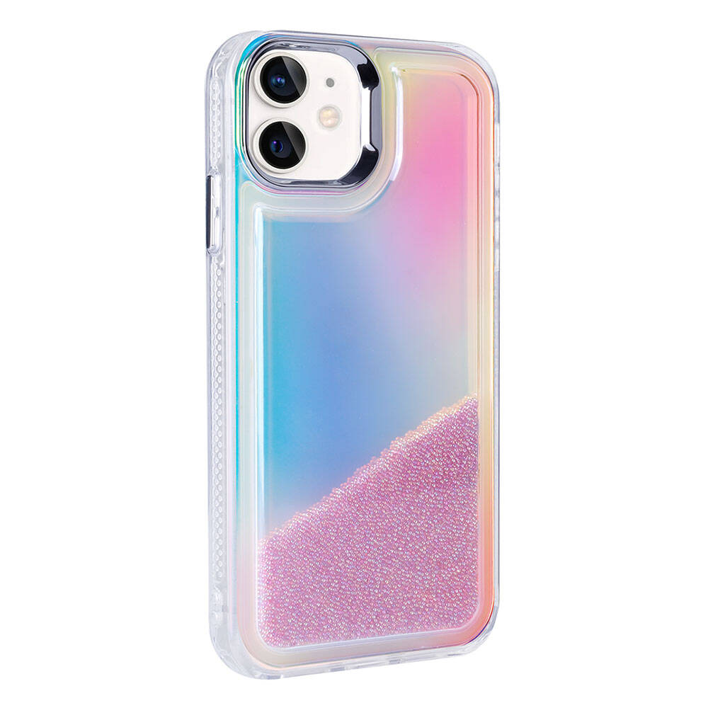 Apple iPhone 12 Kılıf Airbagli Renkli Arka Yüzey Boncuk Tasarımlı Zore Kumul Kapak Pembe