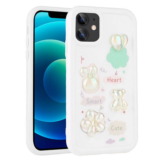 Apple iPhone 12 Kılıf Kabartma Figürlü Parlak Zore Toys Silikon Kapak Beyaz