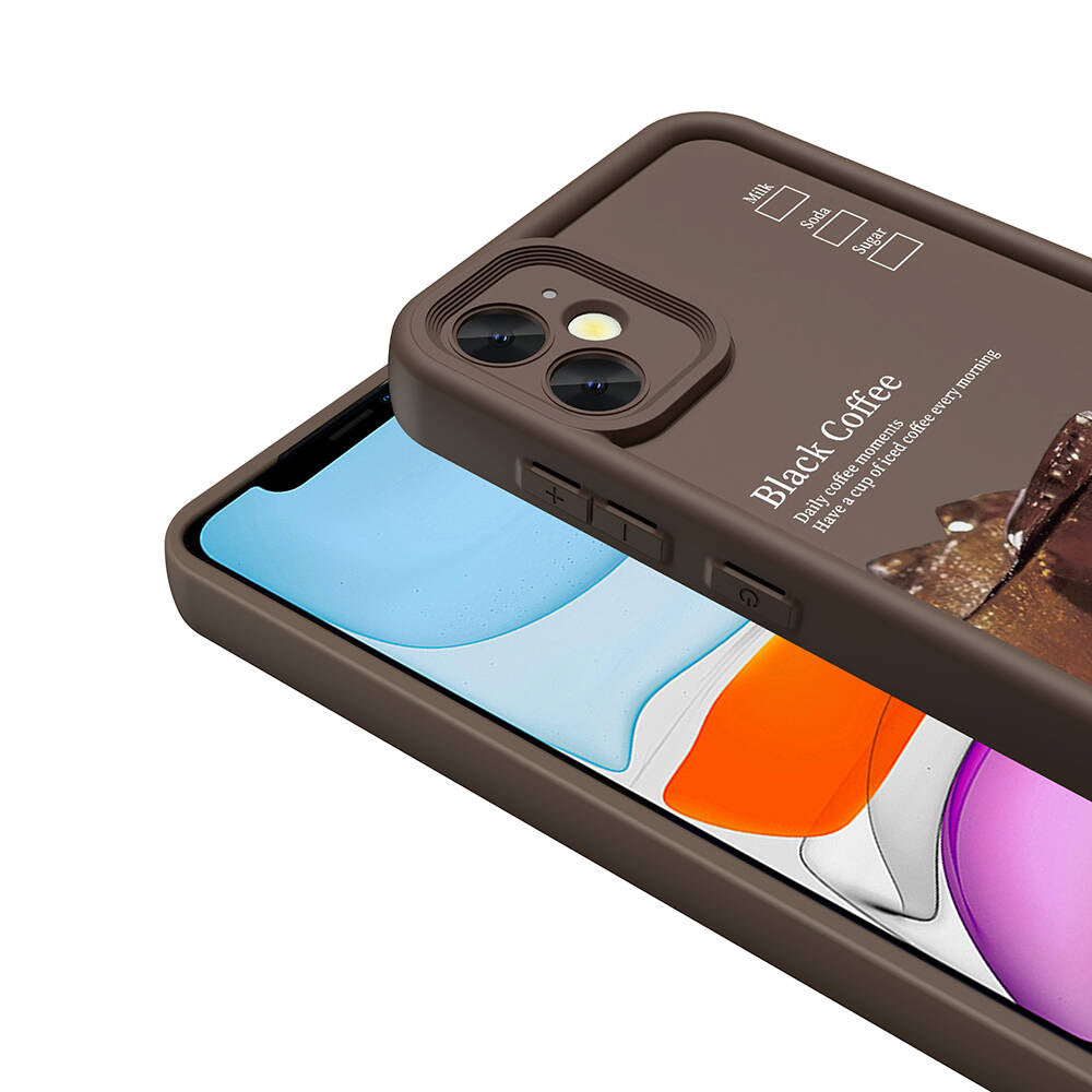 Apple iPhone 12 Kılıf Kamera Korumalı Baskılı Arka Yüzey Zore Klas Kapak Koyu Kahve