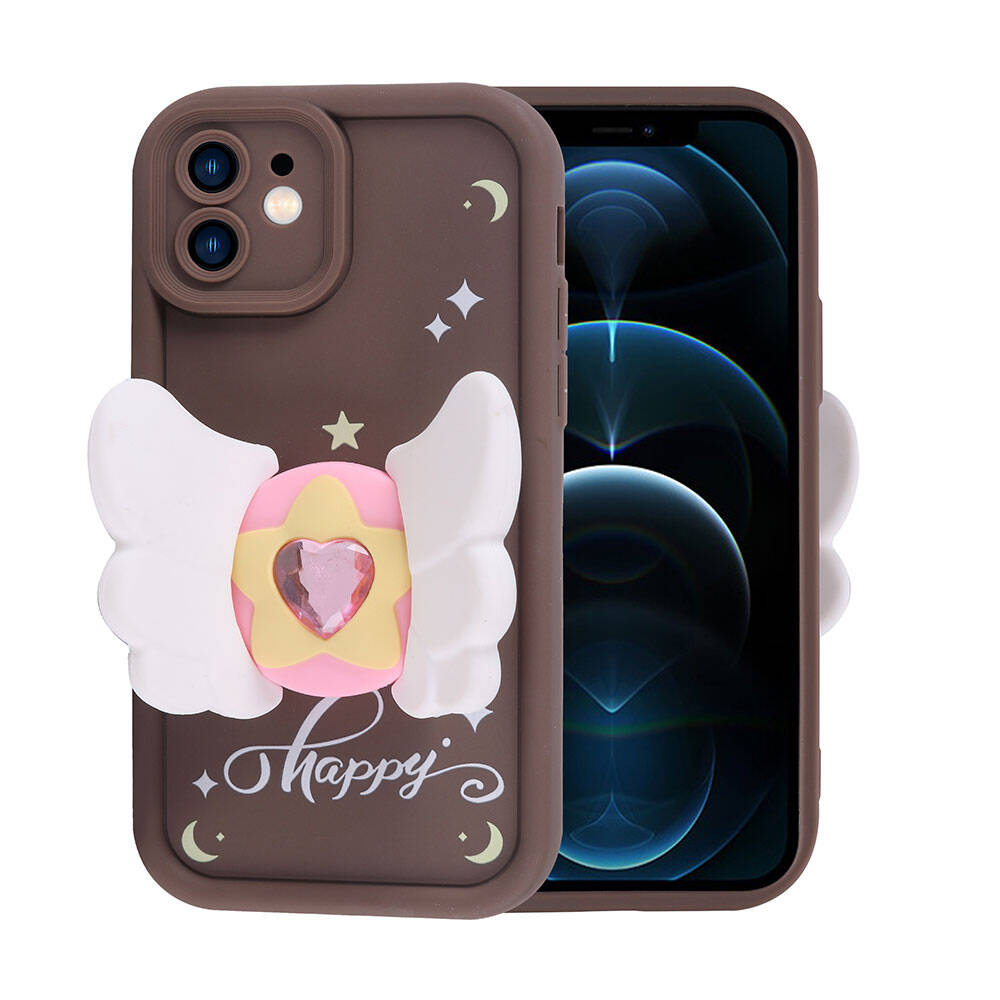 Apple iPhone 12 Kılıf Kamera Korumalı Figür Tasarımlı Zore Kapya Kapak Pembe Koyu