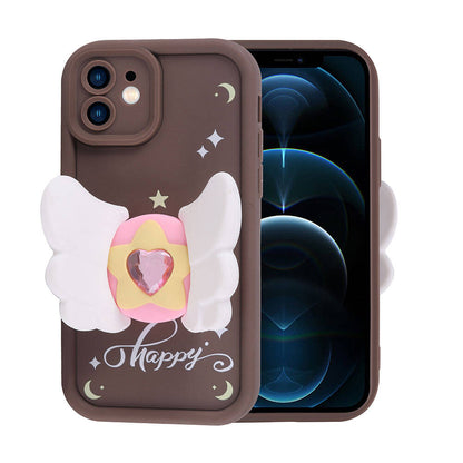 Apple iPhone 12 Kılıf Kamera Korumalı Figür Tasarımlı Zore Kapya Kapak Pembe Koyu