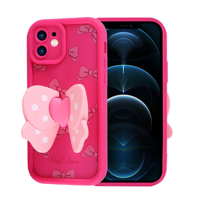 Apple iPhone 12 Kılıf Kamera Korumalı Figür Tasarımlı Zore Kapya Kapak Pembe Koyu