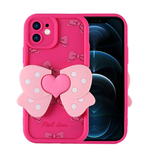 Apple iPhone 12 Kılıf Kamera Korumalı Figür Tasarımlı Zore Kapya Kapak Pembe Koyu