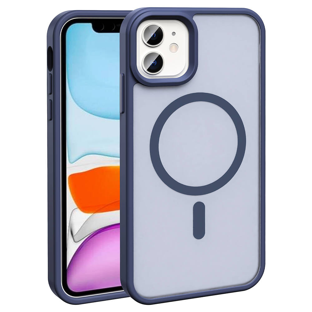 Apple iPhone 12 Kılıf M-safe Şarj Özellikli Mat Arka Yüzey Zore Sio Kapak Lacivert