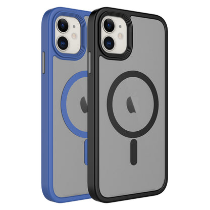 Apple iPhone 12 Kılıf Mat Arka Yüzey Wireless Şarj Özellikli Zore Flet M-safe Kapak Mavi