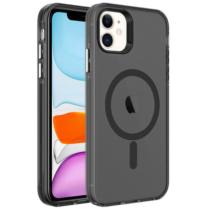 Apple iPhone 12 Kılıf Zore M-safe Şarj Özellikli Buzlu Transparan C-Pro Sert Kapak Siyah