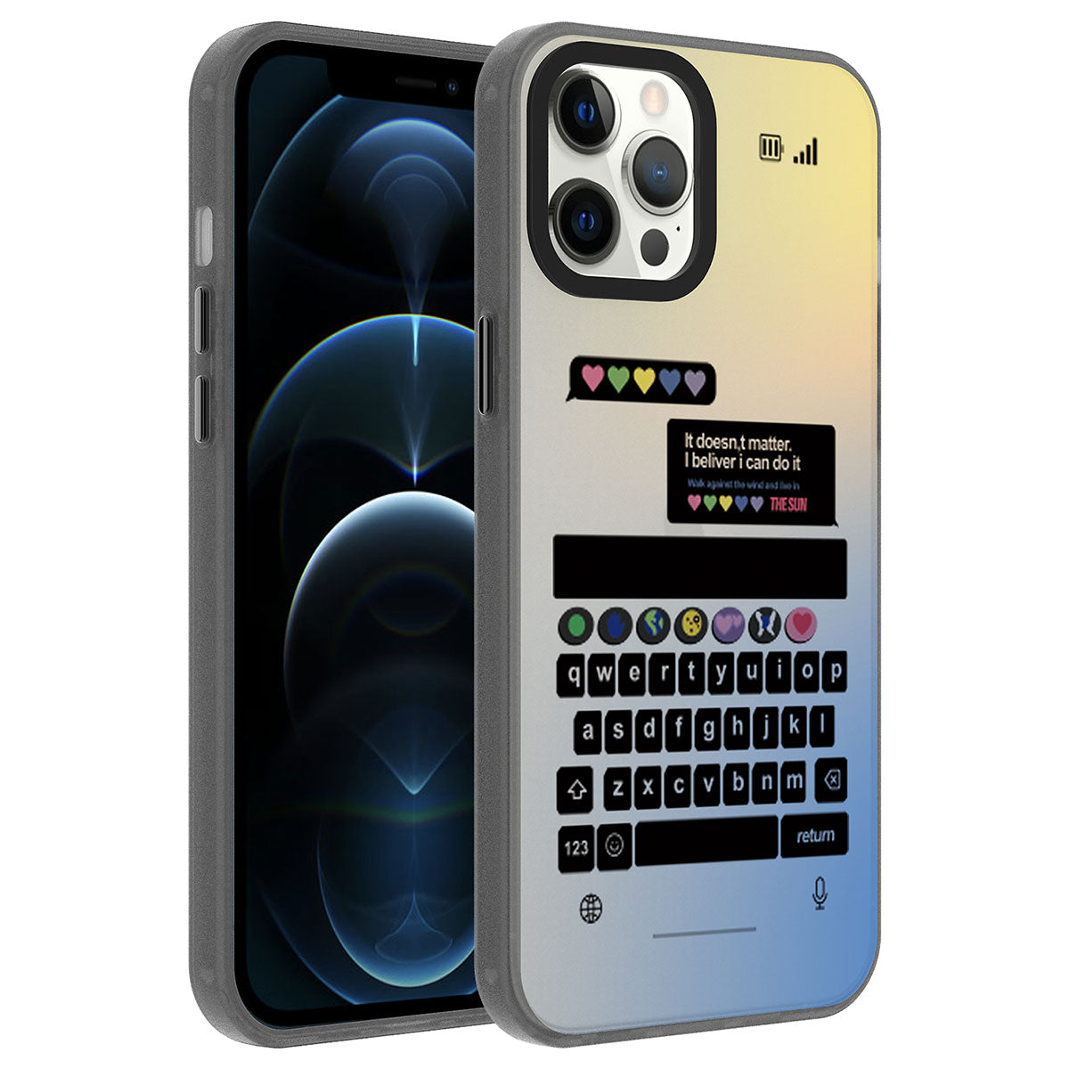 Apple iPhone 12 Pro Kılıf Desenli Zore Dragon Sert Kapak Klavye