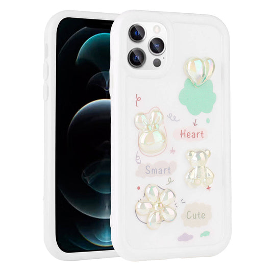 Apple iPhone 12 Pro Kılıf Kabartma Figürlü Parlak Zore Toys Silikon Kapak Beyaz
