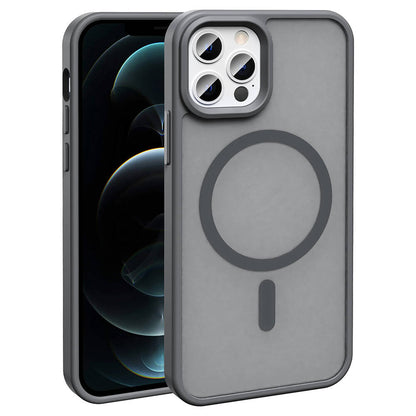 Apple iPhone 12 Pro Kılıf M-safe Şarj Özellikli Mat Arka Yüzey Zore Sio Kapak Gri