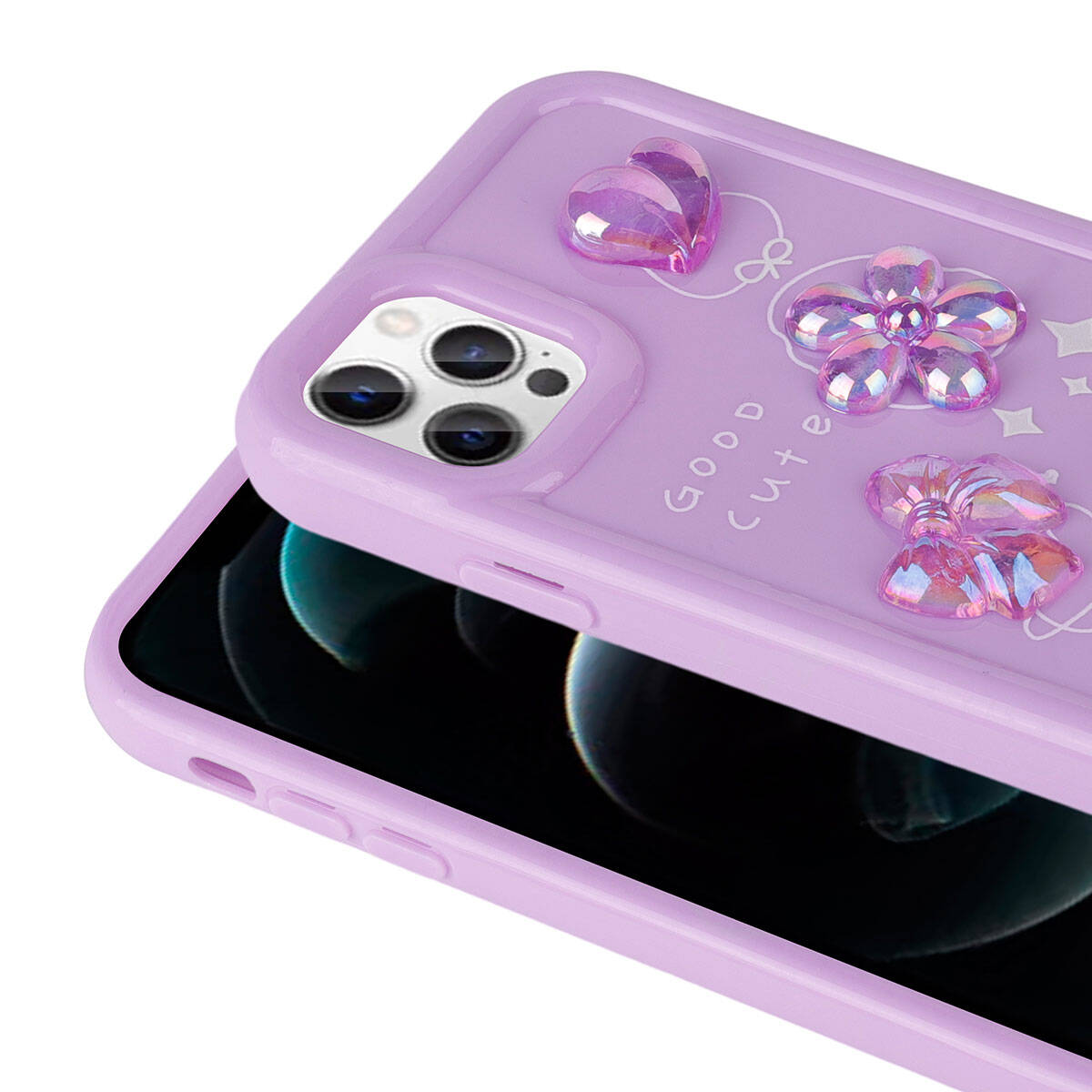 Apple iPhone 12 Pro Max Kılıf Kabartma Figürlü Parlak Zore Toys Silikon Kapak Pembe