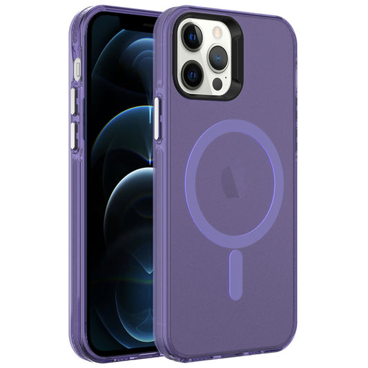 Apple iPhone 12 Pro Max Kılıf Zore M-safe Şarj Özellikli Buzlu Transparan C-Pro Sert Kapak Derin Mor