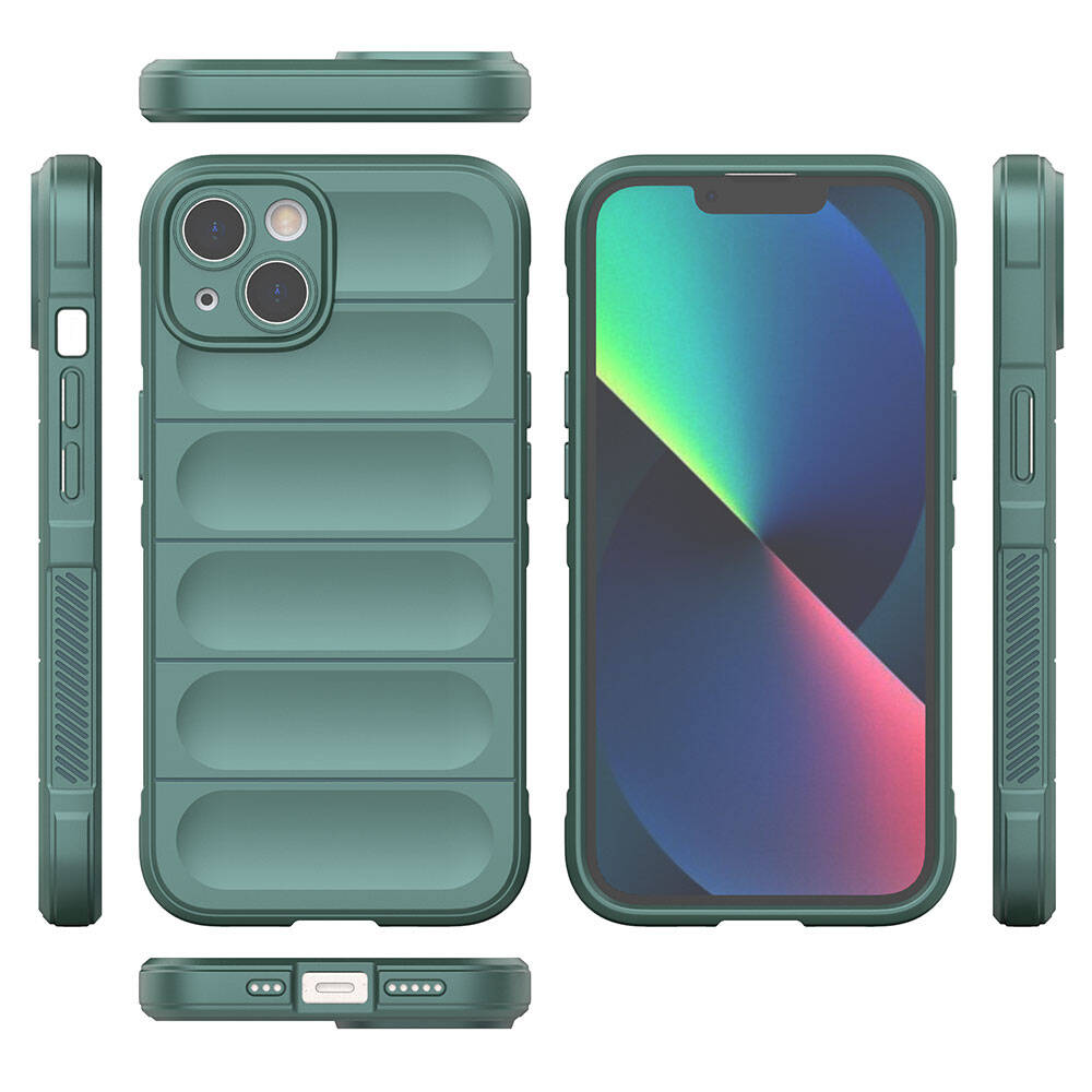 Apple iPhone 13 Kılıf Esnek TPU Oyuklu Arka Yüzey Tasarımlı Zore Etnik Silikon Kapak Koyu Yeşil