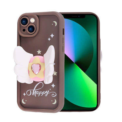 Apple iPhone 13 Kılıf Kamera Korumalı Figür Tasarımlı Zore Kapya Kapak Pembe Açık