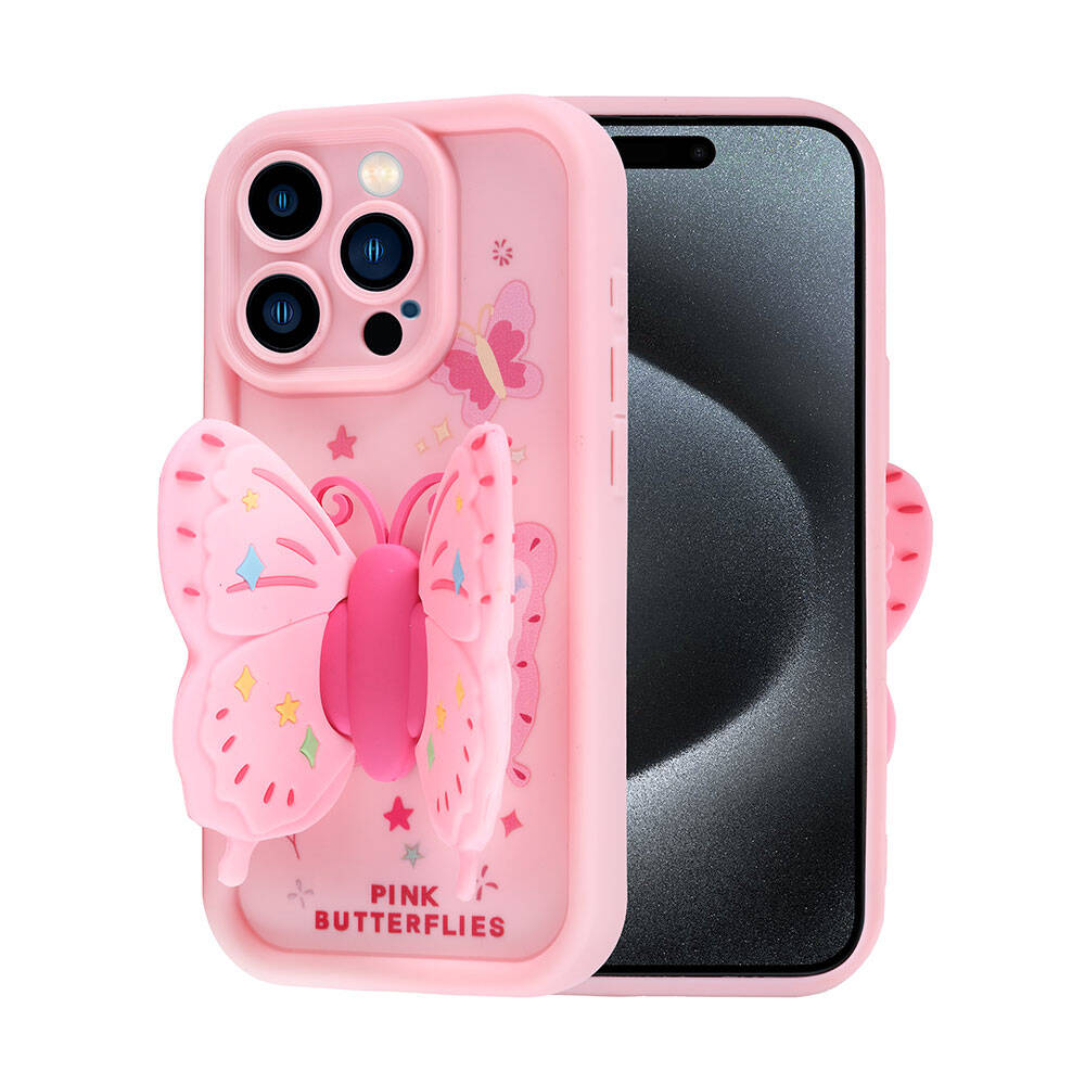 Apple iPhone 15 Pro Max Kılıf Kamera Korumalı Figür Tasarımlı Zore Kapya Kapak Pembe Koyu