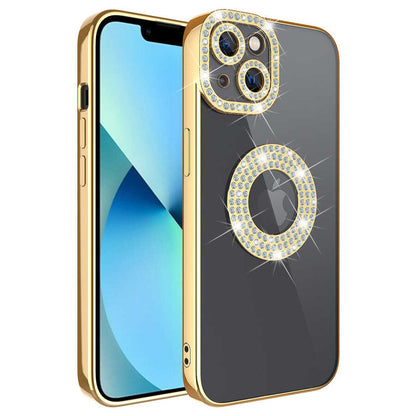 Apple iPhone 13 Kılıf Kamera Korumalı Taş Süslemeli Arkası Şeffaf Zore Asya Kapak