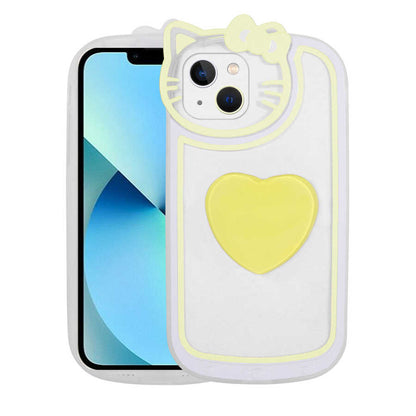 Apple iPhone 13 Kılıf Kedi Figürlü Transparan Pop Soketli Zore Ritmik Kapak Beyaz