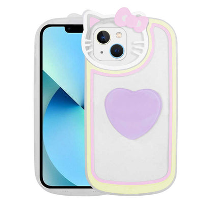 Apple iPhone 13 Kılıf Kedi Figürlü Transparan Pop Soketli Zore Ritmik Kapak Lila