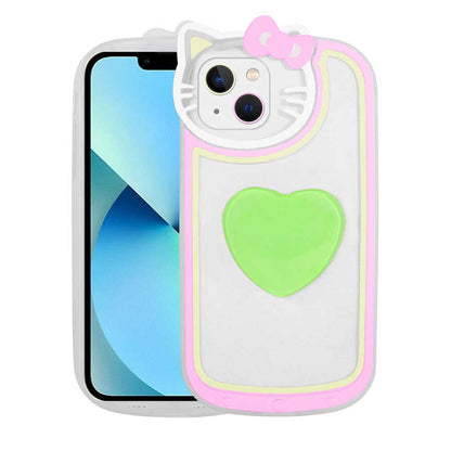 Apple iPhone 13 Kılıf Kedi Figürlü Transparan Pop Soketli Zore Ritmik Kapak Yeşil