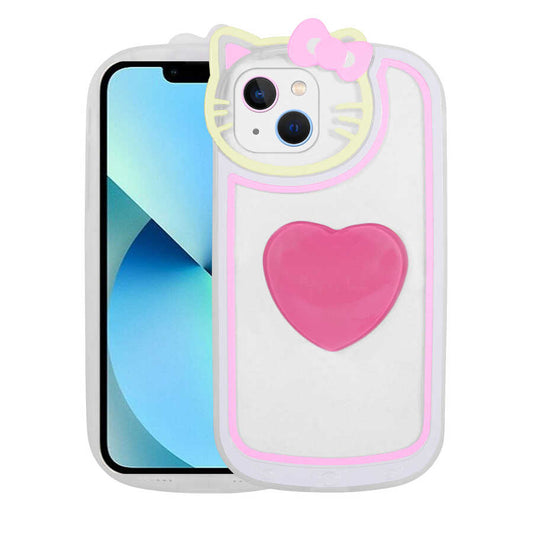 Apple iPhone 13 Kılıf Kedi Figürlü Transparan Pop Soketli Zore Ritmik Kapak Pembe Koyu