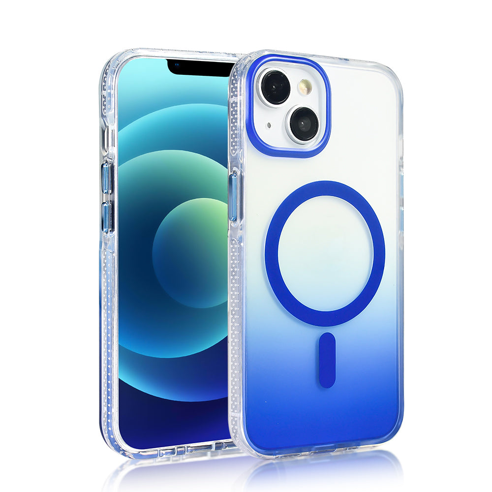 Apple iPhone 13 Kılıf M-safe Şarj Özellikli Transparan Renk Geçişli Zore Toros Kapak Mor