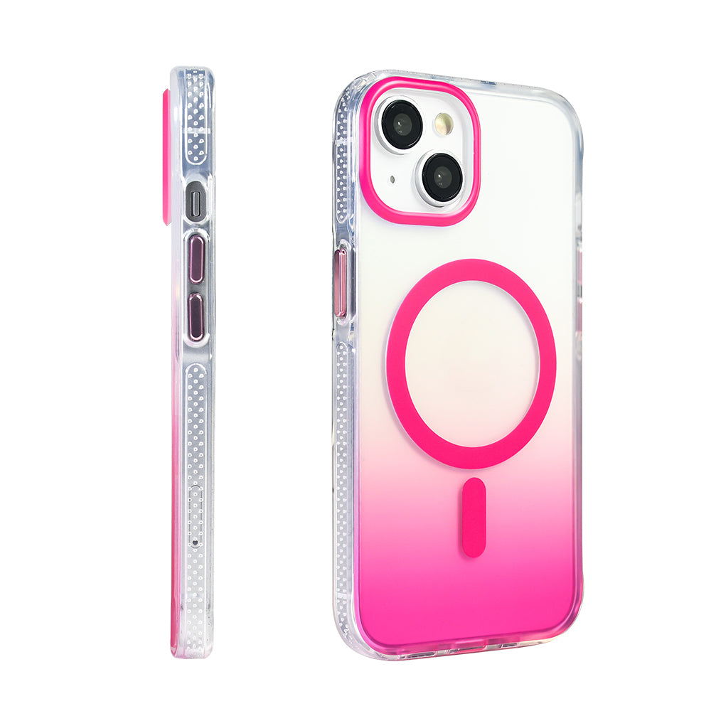 Apple iPhone 13 Kılıf M-safe Şarj Özellikli Transparan Renk Geçişli Zore Toros Kapak Rose Pembe