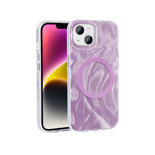 Apple iPhone 13 Kılıf M-safe Şarj Özellikli Fırça Boya Desenli Zore Palet Kapak Gri