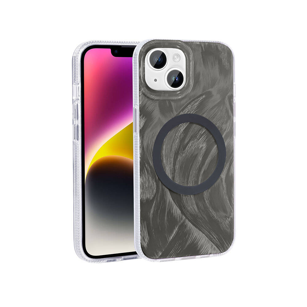 Apple iPhone 13 Kılıf M-safe Şarj Özellikli Fırça Boya Desenli Zore Palet Kapak Pembe