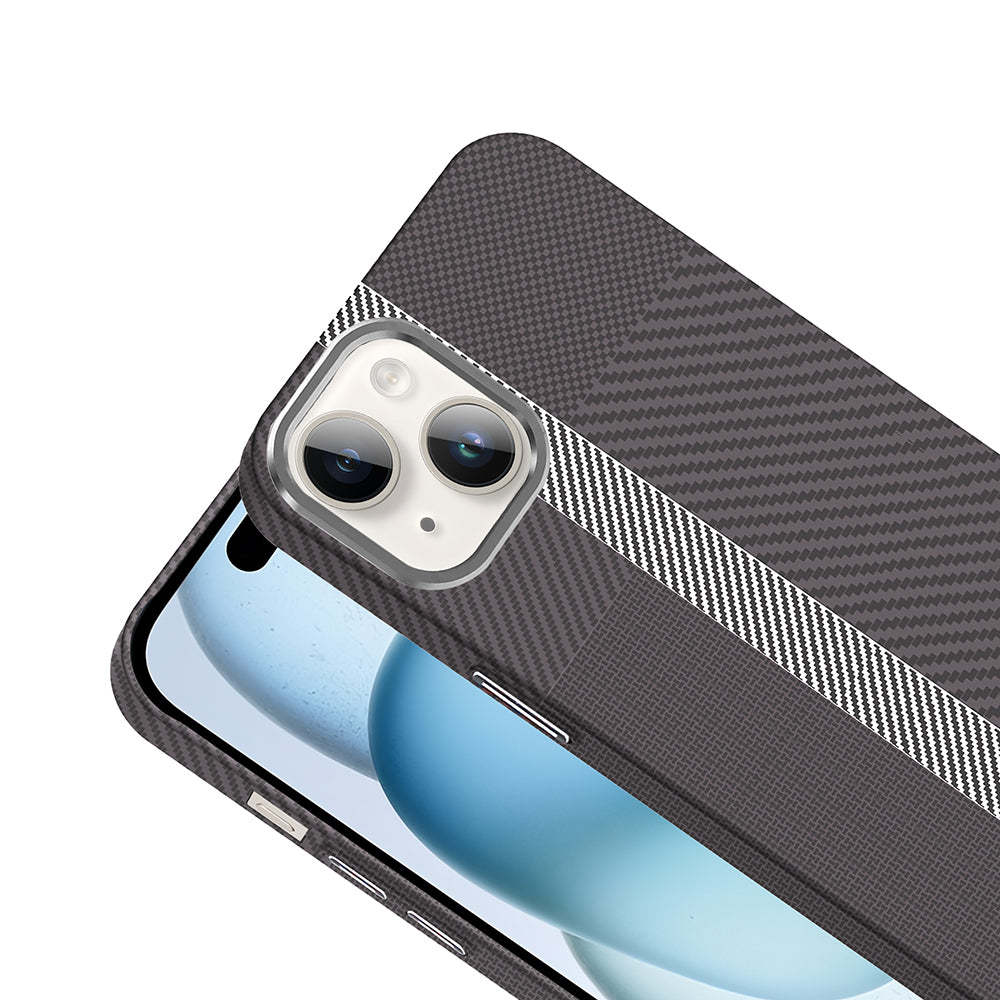 Apple iPhone 13 Kılıf M-safe Şarj Özellikli Karbon Fiber Görünümlü Zore Gros Kapak Siyah-Lacivert