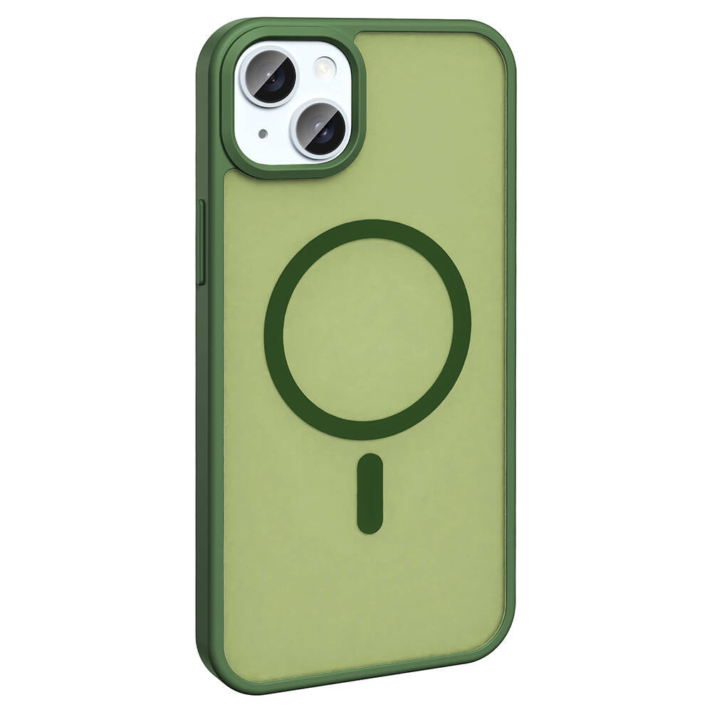 Apple iPhone 13 Kılıf M-safe Şarj Özellikli Mat Arka Yüzey Zore Sio Kapak Koyu Yeşil