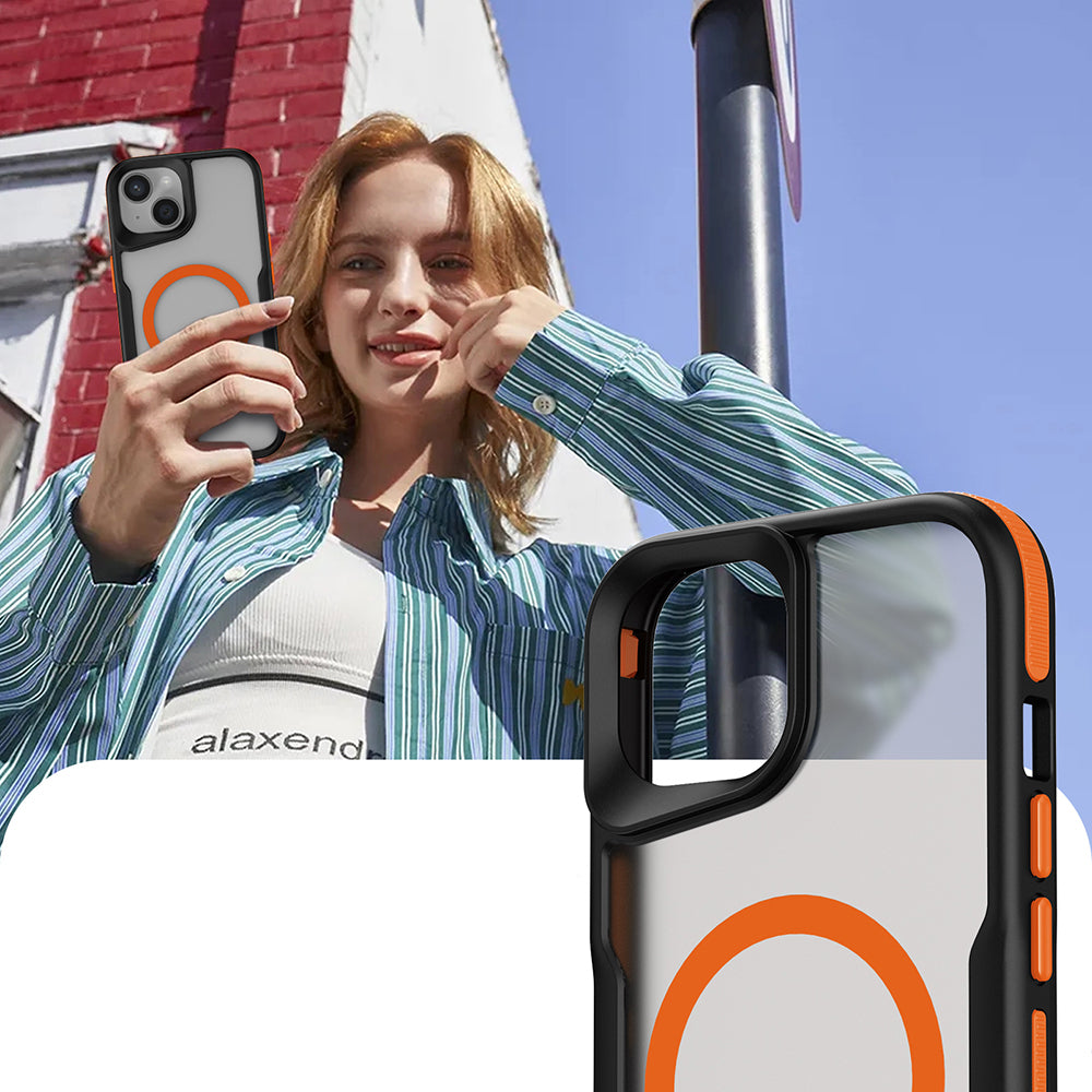 Apple iPhone 13 Kılıf M-safe Şarj Özellikli Renkli Kenar Airbag Şeritli Zore Lamer Kapak Kırmızı