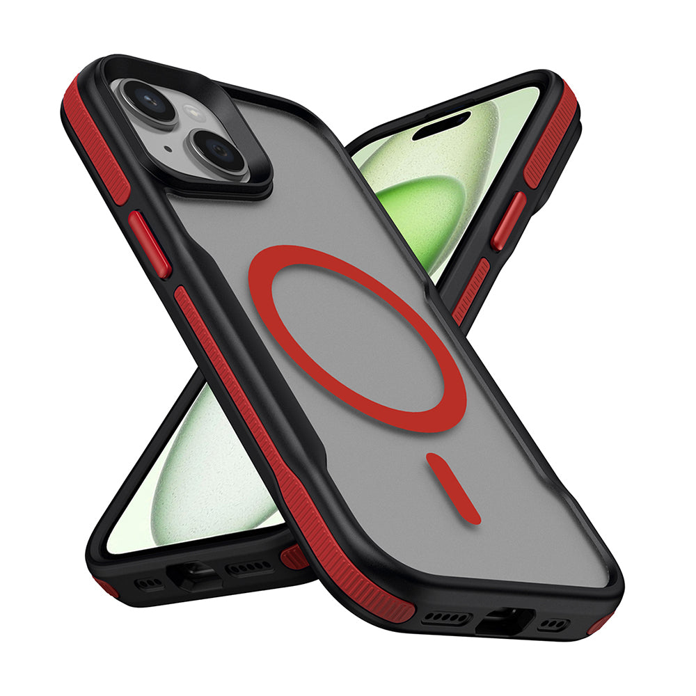 Apple iPhone 13 Kılıf M-safe Şarj Özellikli Renkli Kenar Airbag Şeritli Zore Lamer Kapak Kırmızı