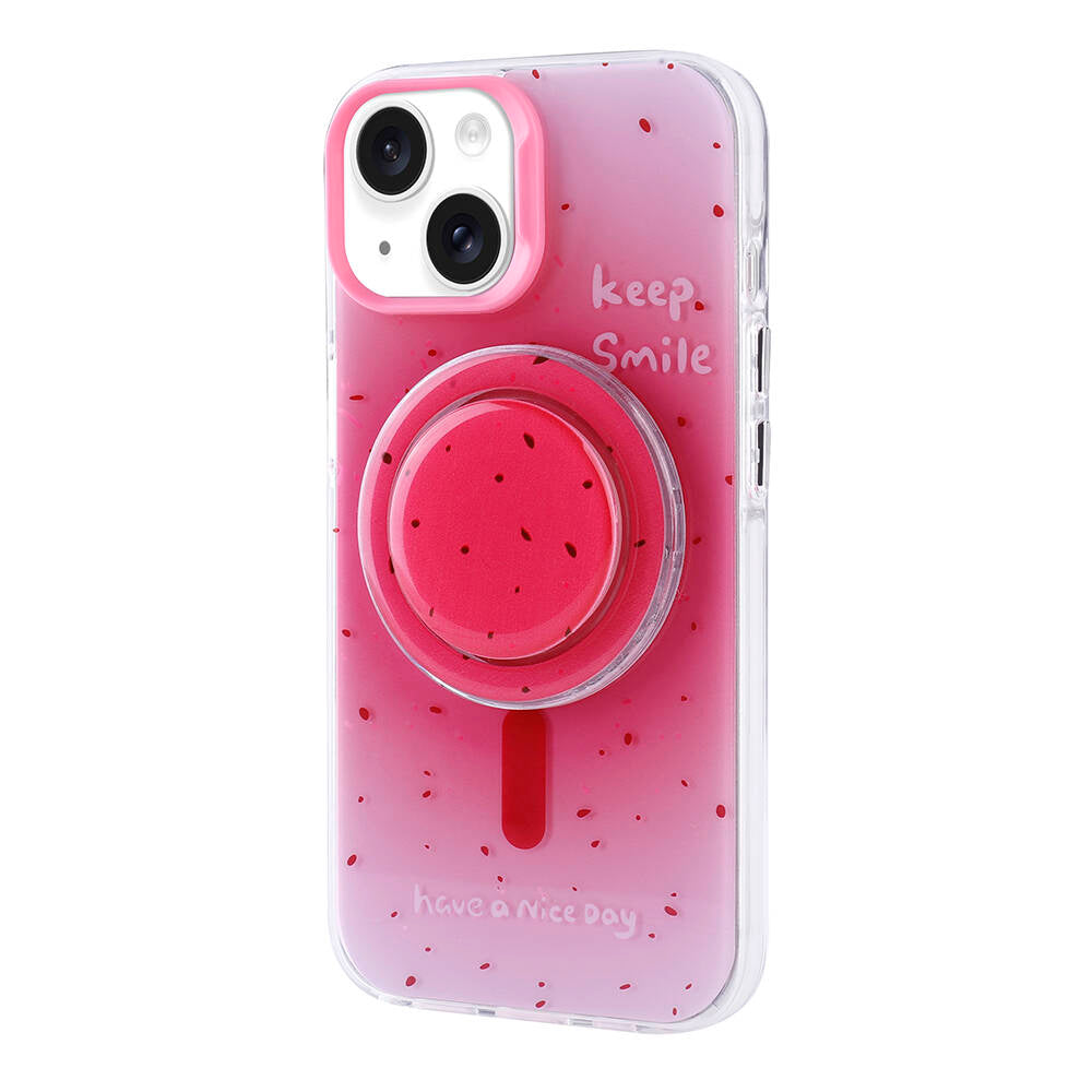 Apple iPhone 13 Kılıf M-safe Şarj Özellikli Tak-Çıkar Pop Soketli Zore Tiktok Kapak Pembe Koyu