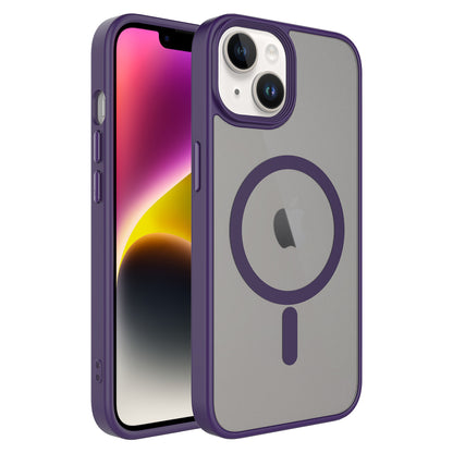 Apple iPhone 13 Kılıf Mat Arka Yüzey Wireless Şarj Özellikli Zore Flet M-safe Kapak Derin Mor