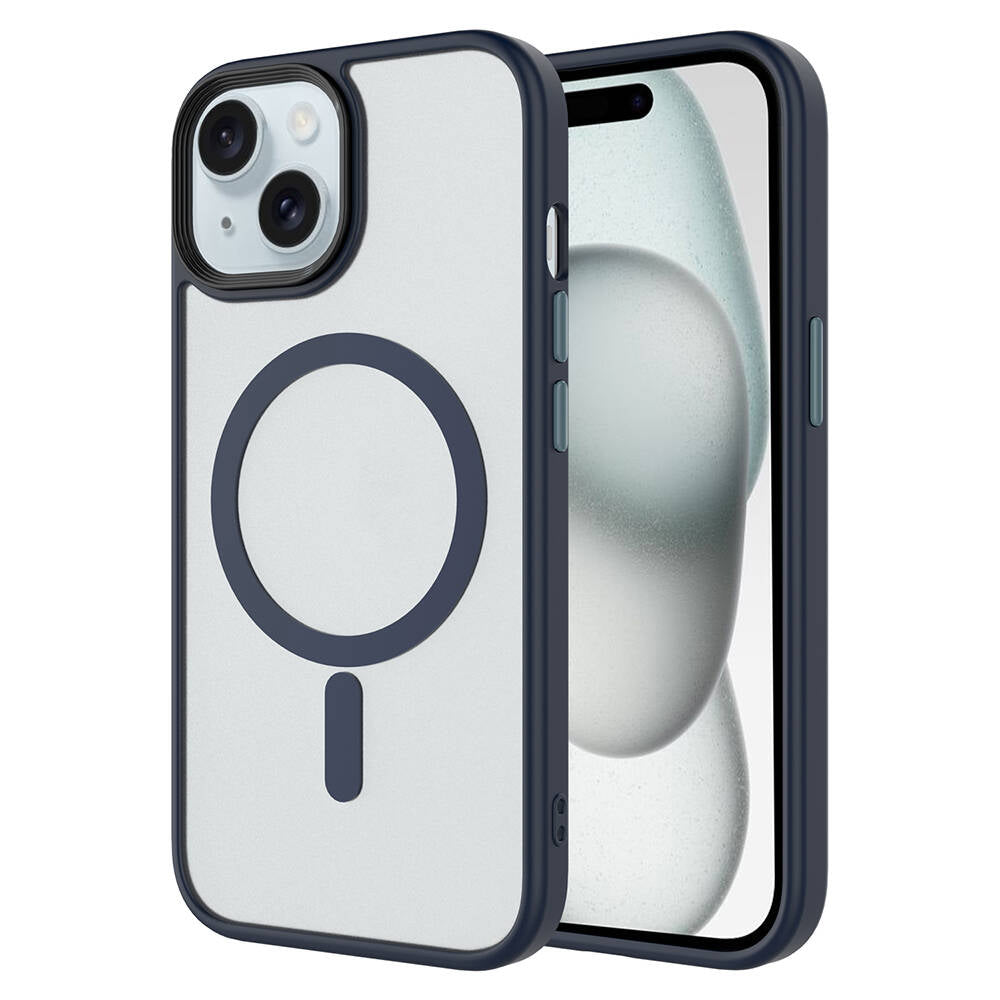 Apple iPhone 13 Kılıf Mat Arka Yüzey Wireless Şarj Özellikli Zore Flet M-safe Kapak Lacivert