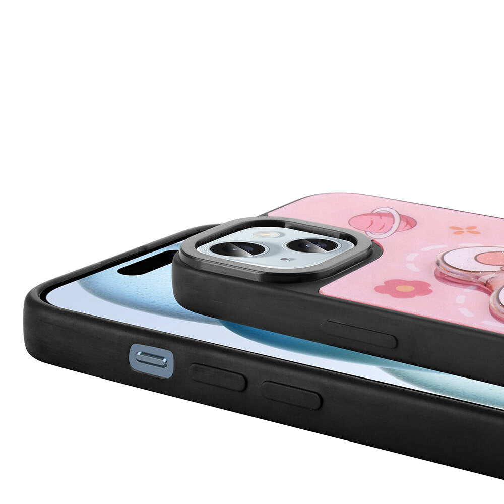 Apple iPhone 13 Kılıf Parlayan Kabartmalı İkonik Figürlü Zore Amas Silikon Kapak Siyah