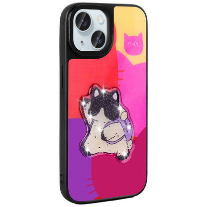 Apple iPhone 13 Kılıf Parlayan Kabartmalı İkonik Figürlü Zore Amas Silikon Kapak Siyah