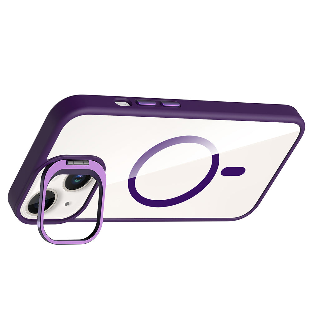 Apple iPhone 13 Kılıf Standlı ve Kamera Lens Hediyeli M-Safe Şarj Özellikli Zore Etro Kapak Gri