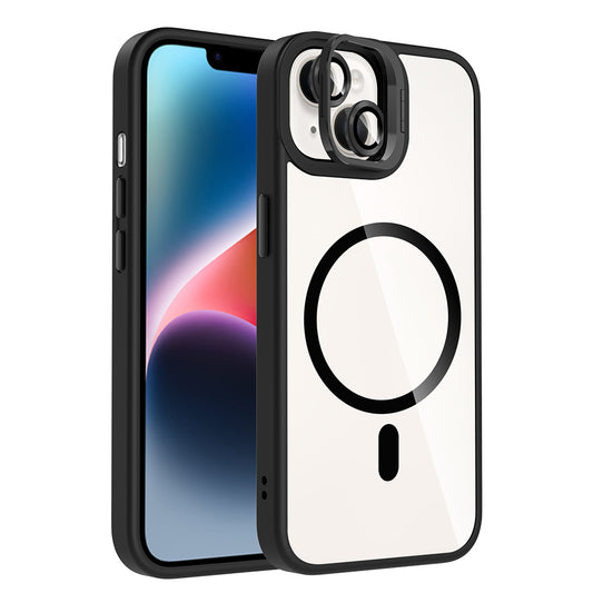 Apple iPhone 13 Kılıf Standlı ve Kamera Lens Hediyeli M-Safe Şarj Özellikli Zore Etro Kapak Lacivert