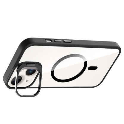 Apple iPhone 13 Kılıf Standlı ve Kamera Lens Hediyeli M-Safe Şarj Özellikli Zore Etro Kapak Siyah