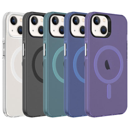 Apple iPhone 13 Kılıf Zore M-safe Şarj Özellikli Buzlu Transparan C-Pro Sert Kapak Derin Mor