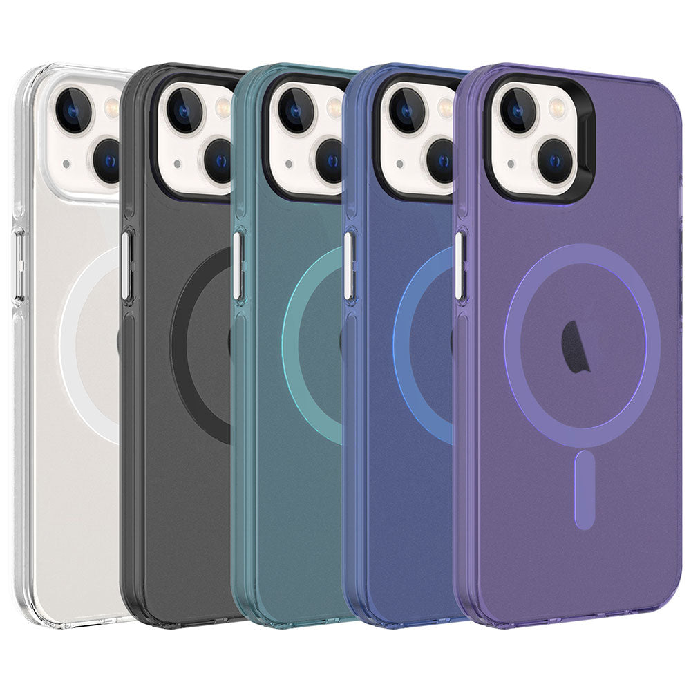 Apple iPhone 13 Kılıf Zore M-safe Şarj Özellikli Buzlu Transparan C-Pro Sert Kapak Yeşil