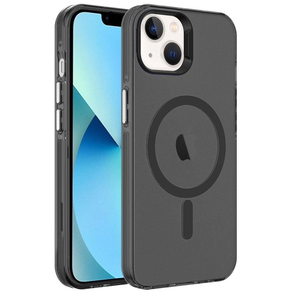 Apple iPhone 13 Kılıf Zore M-safe Şarj Özellikli Buzlu Transparan C-Pro Sert Kapak Siyah