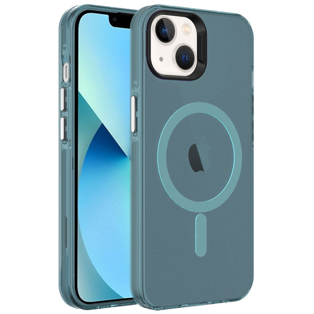 Apple iPhone 13 Kılıf Zore M-safe Şarj Özellikli Buzlu Transparan C-Pro Sert Kapak Yeşil