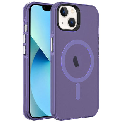 Apple iPhone 13 Kılıf Zore M-safe Şarj Özellikli Buzlu Transparan C-Pro Sert Kapak Derin Mor