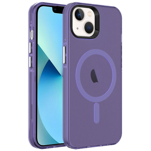 Apple iPhone 13 Kılıf Zore M-safe Şarj Özellikli Buzlu Transparan C-Pro Sert Kapak Derin Mor